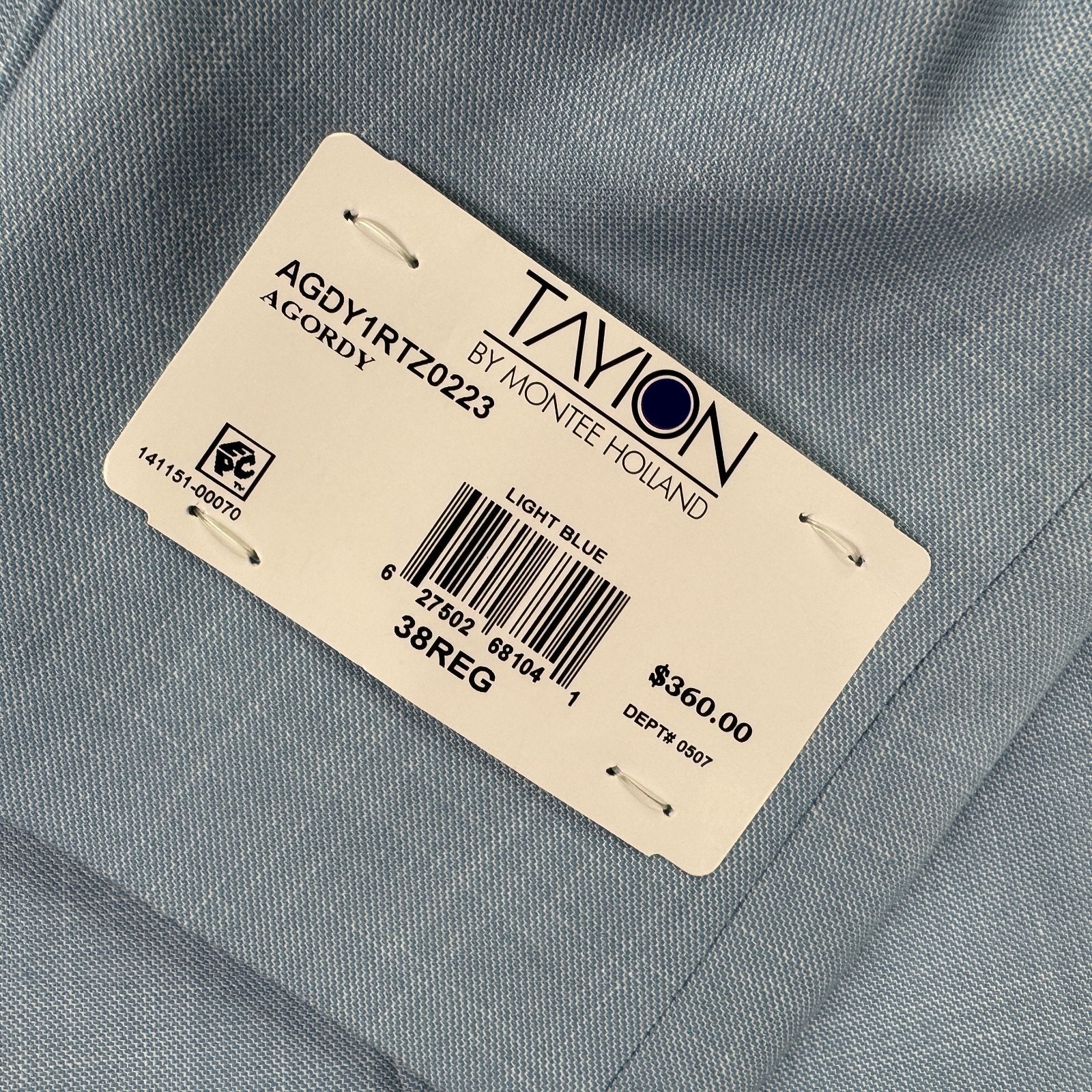 Tayion Mens Agordy Regular Fit Sharkskin Suit Jacket Light Blue 38r — image 6 of 8